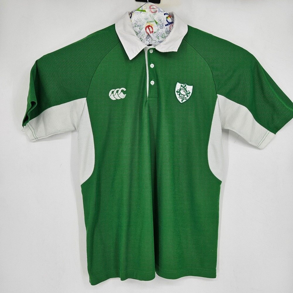 Canterbury Of New‎ Zealand Shirt Mens XL Green Ireland Rugby Polo Short Sleeve